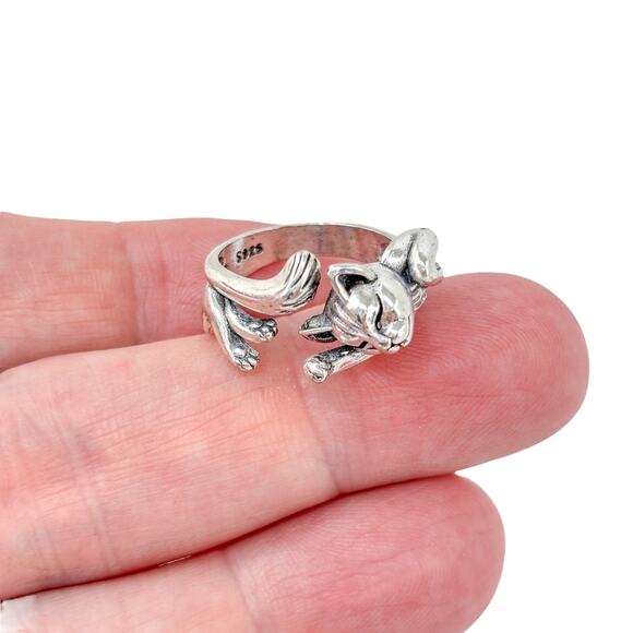 Cat Kitten Wrap Ring | Playful Animal Design | Vintage Sterling Silver | Size 6 - Picture 1 of 9